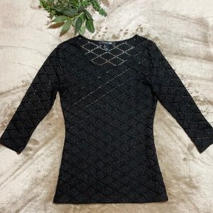 Forever 21 Black Lace 3/4 Sleeve Fitted Top